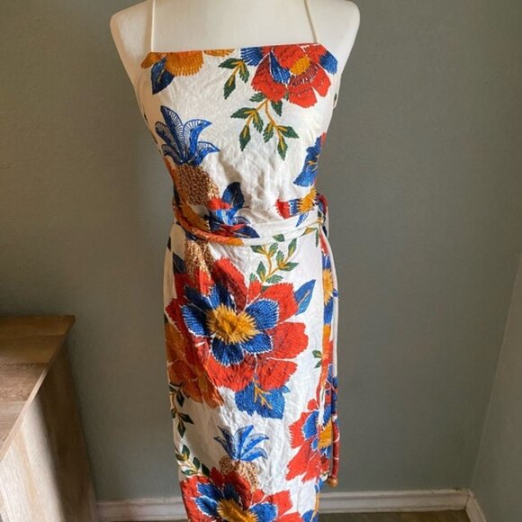 FARM RIO Linen Blend Dress Pineapple Flowers Prinr Size Small NWT - Picture 9 of 16